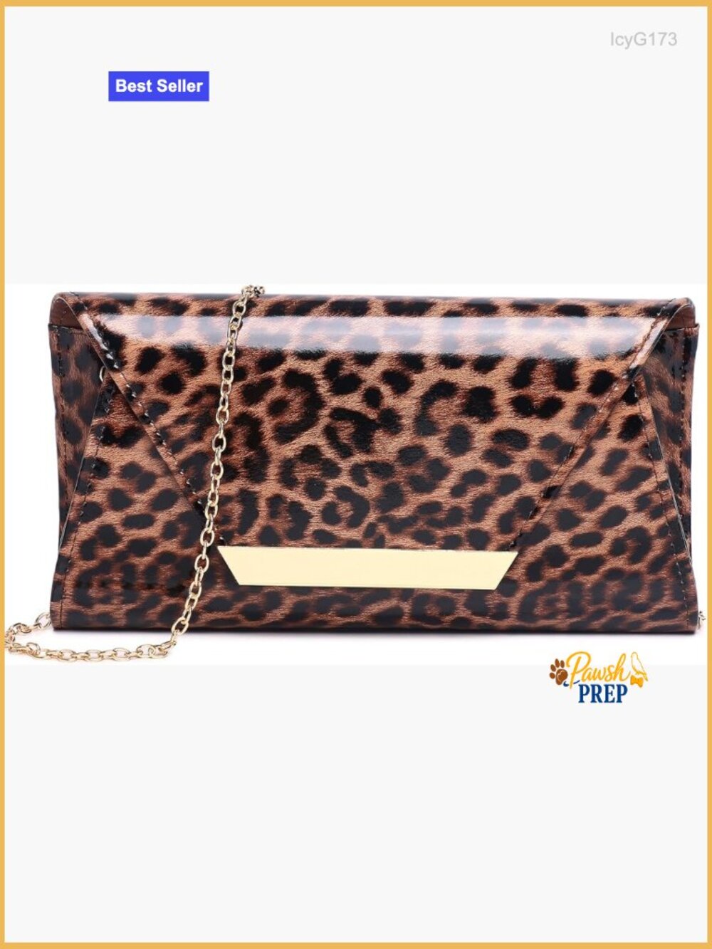 Patent Leather Envelope Clutch Evening Bag Detachable Chain